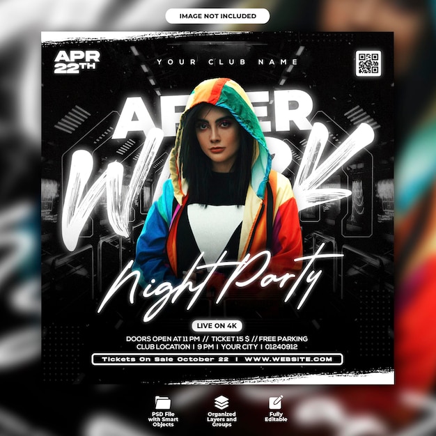 After work club night party flyer and social media post template