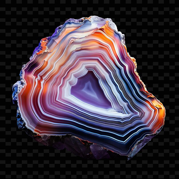 Agate Crystal Slice With Irregular Shape Banded Color and Se PNG Gradient Object on Dark Background