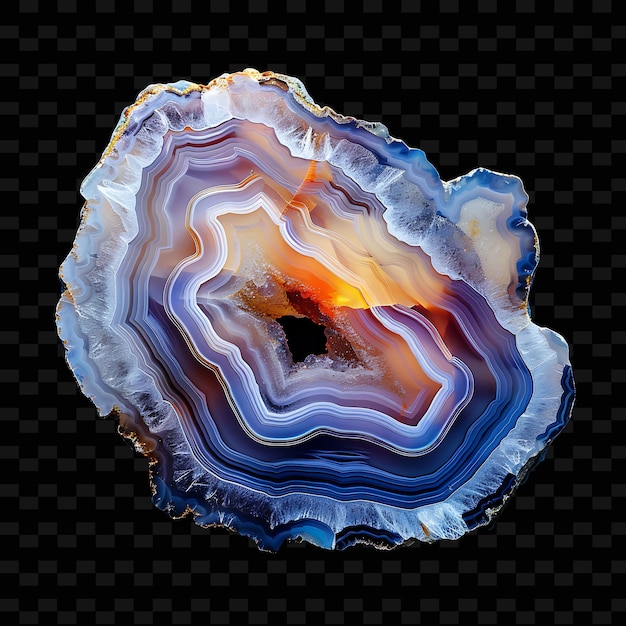 Agate Crystal Slice With Irregular Shape Banded Color and Se PNG Gradient Object on Dark Background