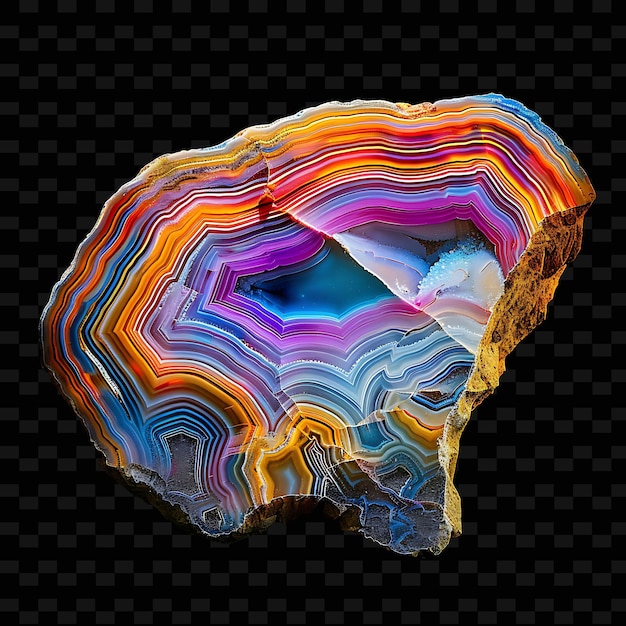 Agate Crystal With Banded Shape Multicolored and Translucent PNG Gradient Object on Dark Background