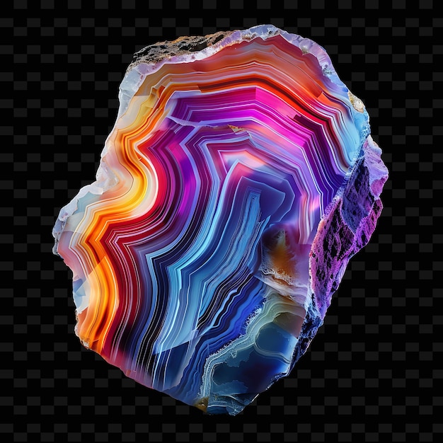 Agate Crystal With Banded Shape Multicolored and Translucent PNG Gradient Object on Dark Background