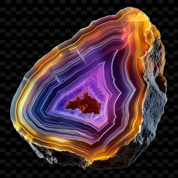 Agate Crystal With Banded Shape Multicolored and Translucent PNG Gradient Object on Dark Background