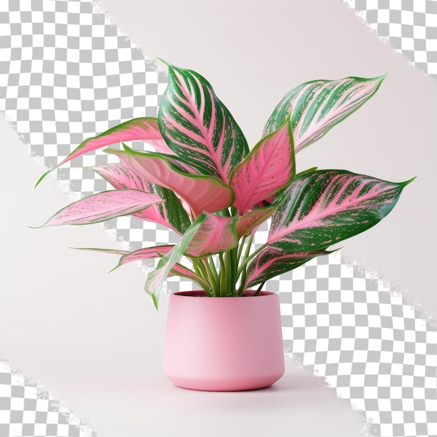 Aglaonema Pink Anjamani Plant in white Pot Bokeh or Blur Effect Photo