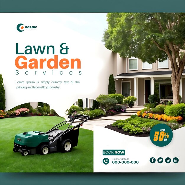 PSD agriculture lawn or gardening services social media post banner template ai generated