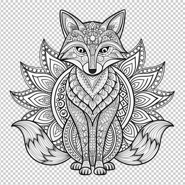 AI generative sketch mandala fox outline design isolated on transparent background