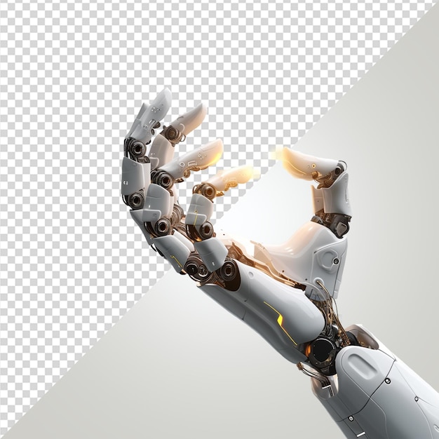 Ai robot hand holding light on transparent background