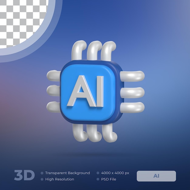 Ai Search Engine Illustrated 3D Icon Artificial Intelligence Model with Transparent Background