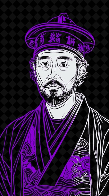 PSD ainu man portrait wearing a traditional robe and a hat with vivid color design png collections