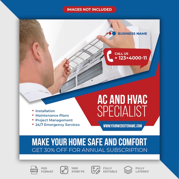 Air Conditioner Repair Service Post Template for Social Media