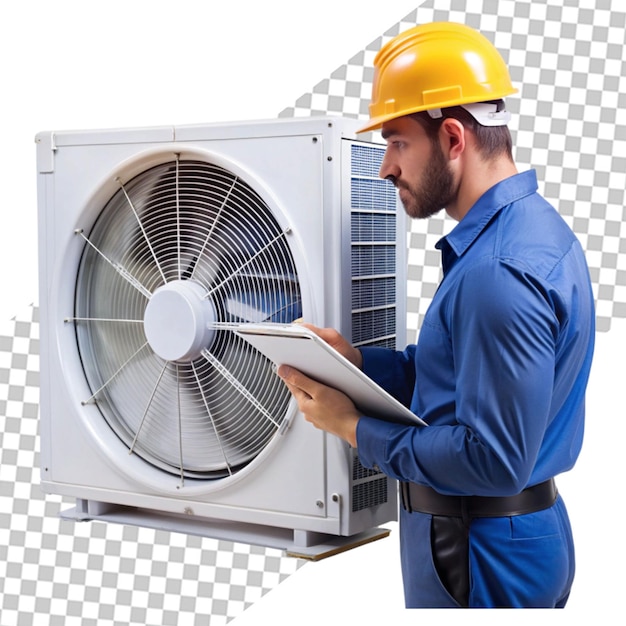 PSD air conditioner worker on transparent background