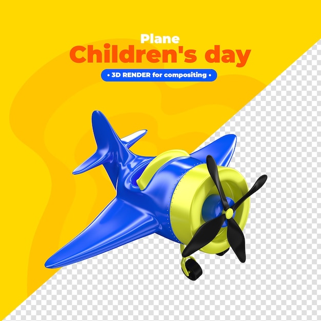 Airplane in 3d render for children's day composition