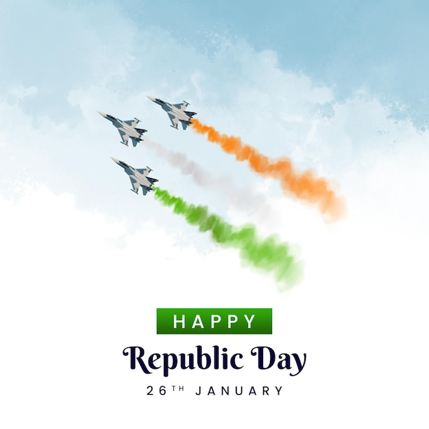 Airplane Flying on 26 January Republic Day of India Social Media Post Vector