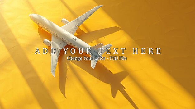 PSD airplane on yellow surface with sunlight