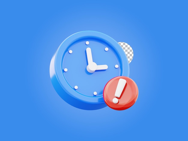 PSD alarm clock icon alert warning symbol 3d render illustration isolated on transparent background