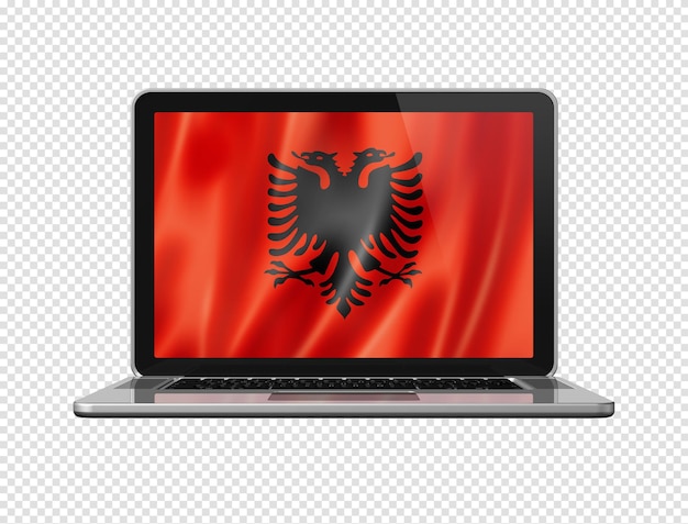 Albanian flag on laptop screen isolated on white 3D illustration