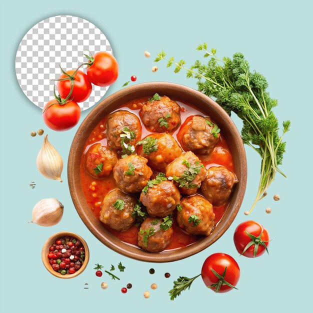 PSD albondigas mexican meatballs in dish isolated on transparent background