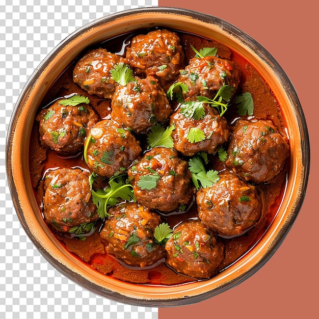 Albondigas mexican meatballs in dish png isolated on transparent background