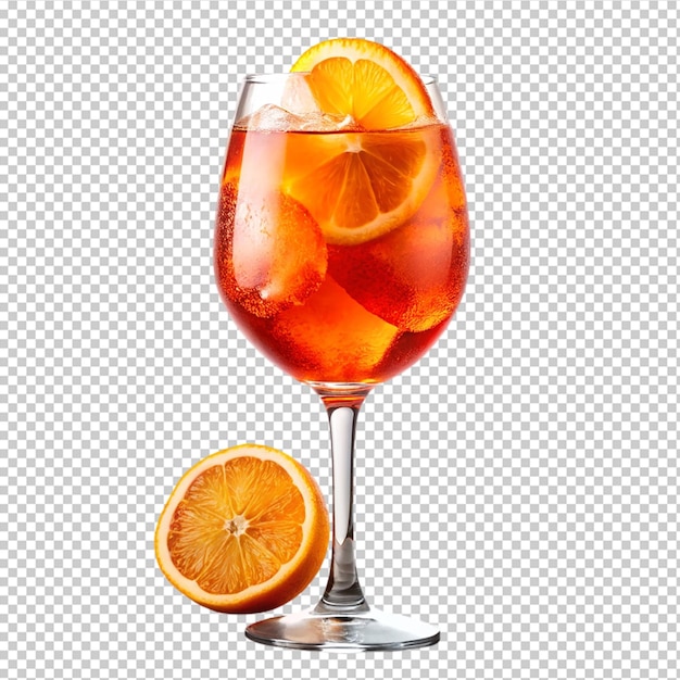 PSD alcoholic aperol spritz cocktail in glass on transparent background