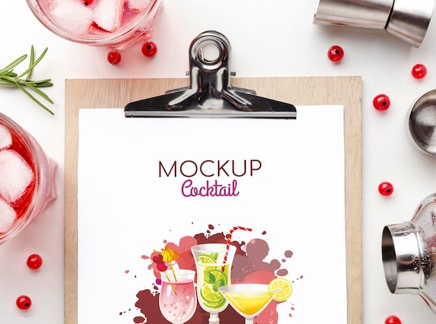 Alcoholic drinks with clipboard mock-up