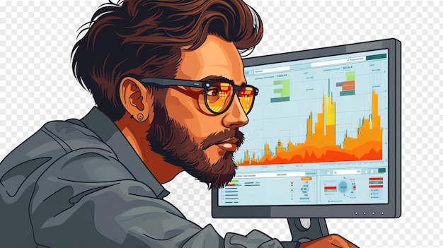 PSD algorithmic trader illustration isolated on transparent background