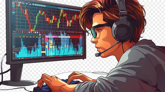 PSD algorithmic trader illustration isolated on transparent background