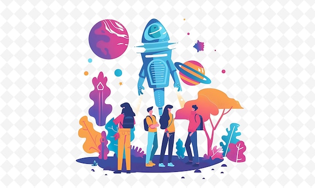 PSD alien characters exploring a new planet design is extraterre flat illustration festival theme art