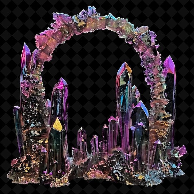 PSD alien landscape gate with strange rock formations and bizarr png y2k shape neon color collection