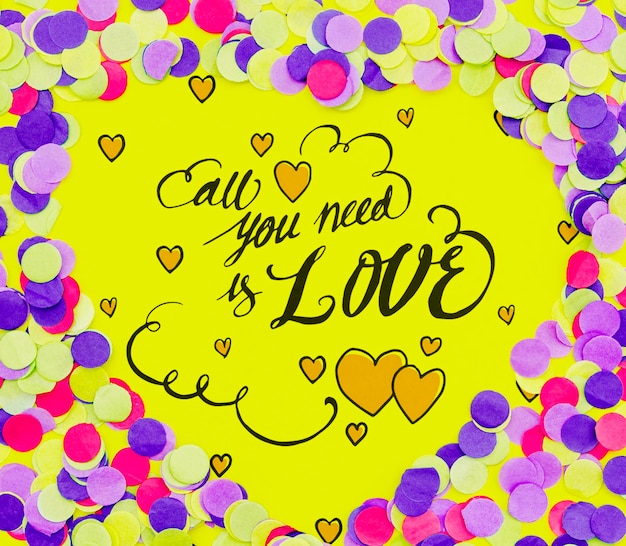 All you need is love quote confetti frame shape