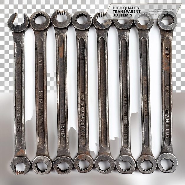 Allen Wrench Set A set of wrenches used for hexagon on transparent background