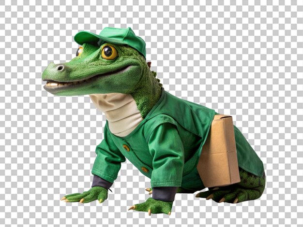 alligator in delivery costume animal green represe on transparent background