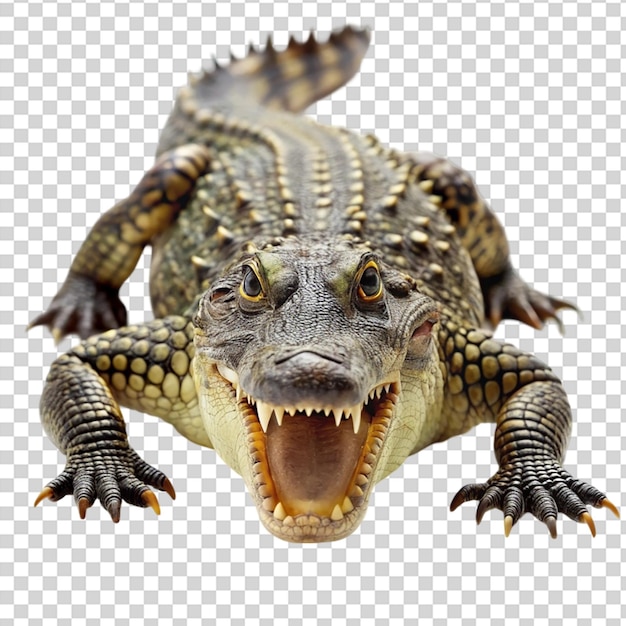 PSD an alligator with its mouth open on transparent background