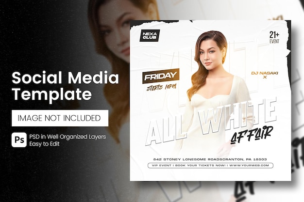 Allwhite club dj party social media template