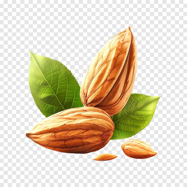 Almond nuts isolated on a transparent background