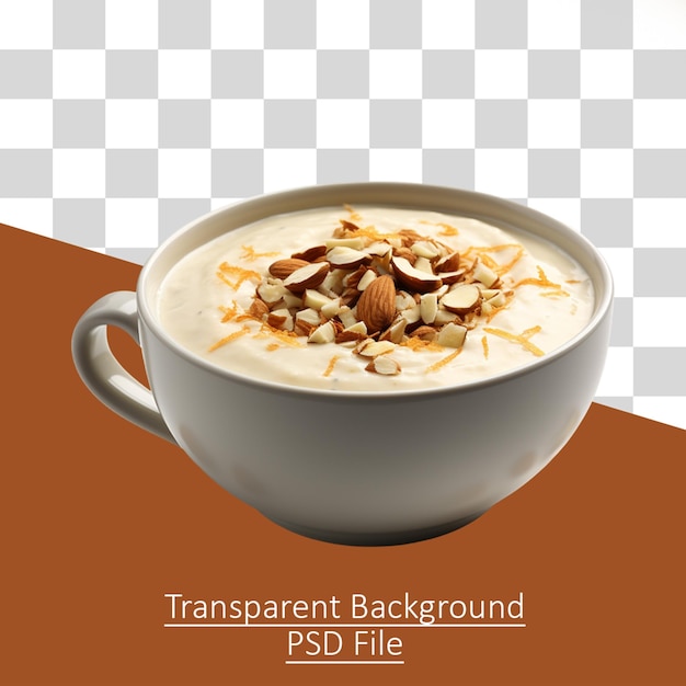 almonds kheer in cup on a transparent background