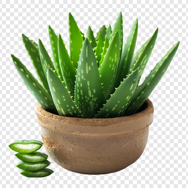 aloe vera and cactus in a pot isolated on a transparent background