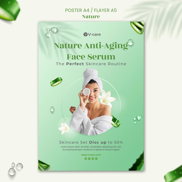 Aloe vera natural cosmetics poster and flyer template design