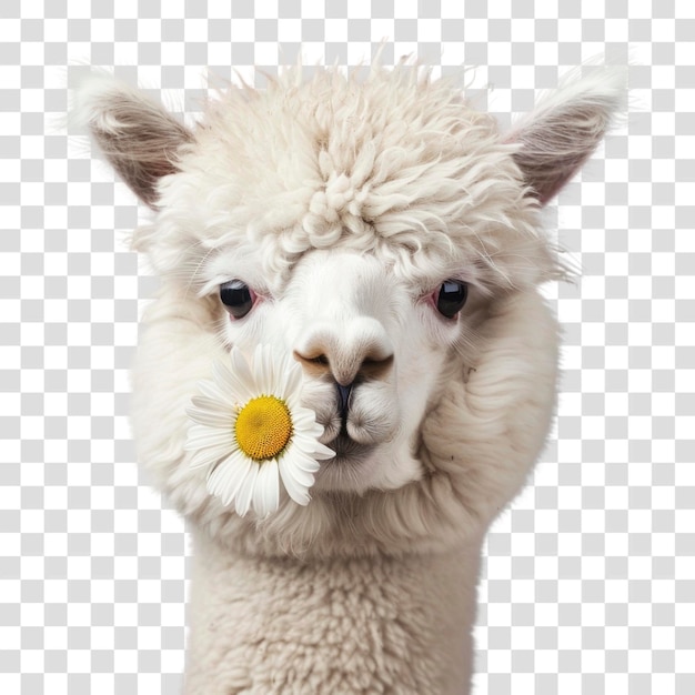 PSD alpaca holding daisy flower