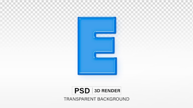 PSD alphabet 3d letter e blue glass effect isolated on transparent background