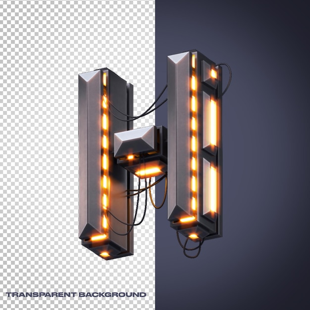 PSD alphabet 3d letter h letter with futuristic lights