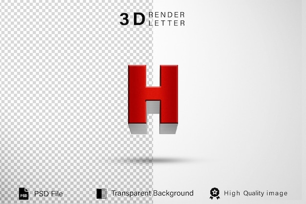 Alphabet 3D letter H red metal color isolated on transparent background