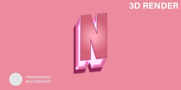 PSD alphabet 3d letter n pink color isolated on transparent background