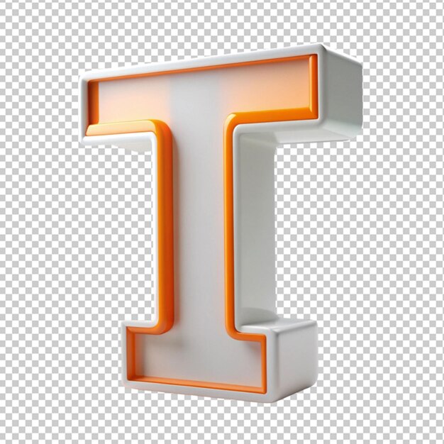 PSD alphabet 3d letter t white with orange on transparent background