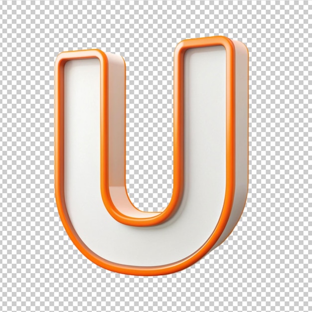 PSD alphabet 3d letter u white with orange on transparent background