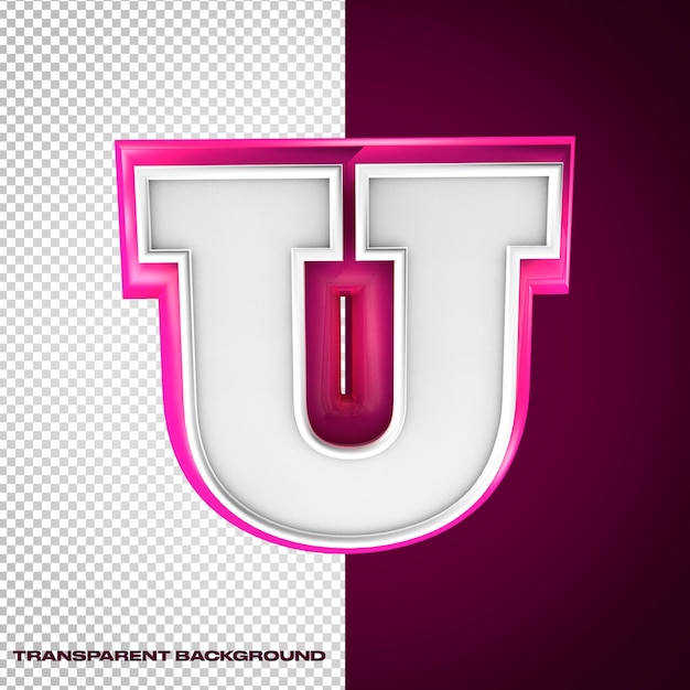 Alphabet 3D letter U with pink and white colors