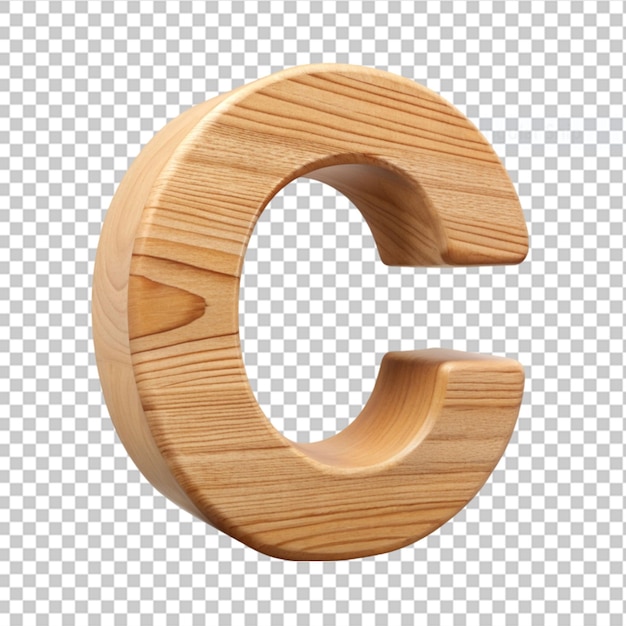 alphabet 3d wooden letter C on transparent background