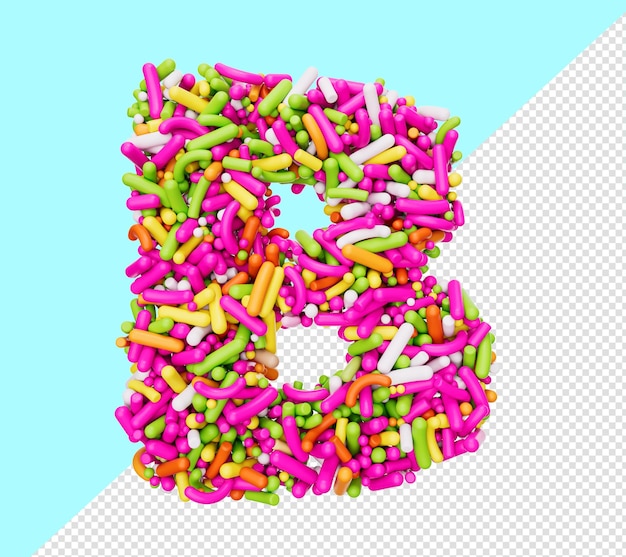 Alphabet B made of Colorful Sprinkles Letter B Rainbow sprinkles 3d illustration