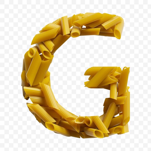 Alphabet capital letter g made of macaroni pasta on isolated background