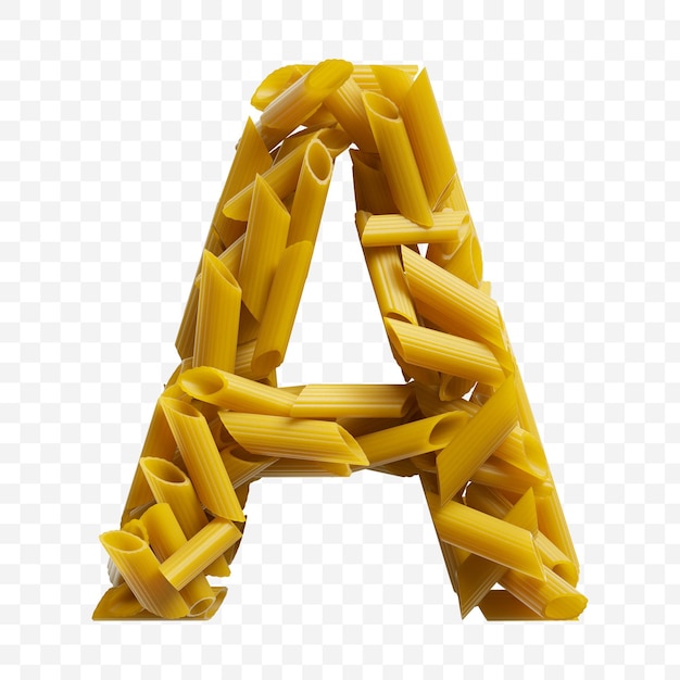 Alphabet capital letter a made of macaroni pasta on isolated background