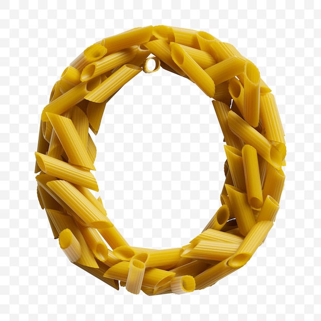 Alphabet capital letter o made of macaroni pasta on isolated background