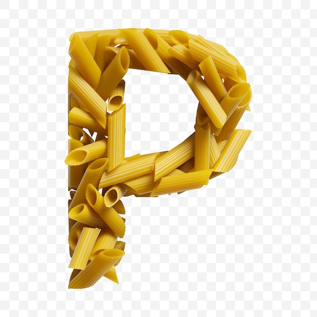 Alphabet capital letter p made of macaroni pasta on isolated background